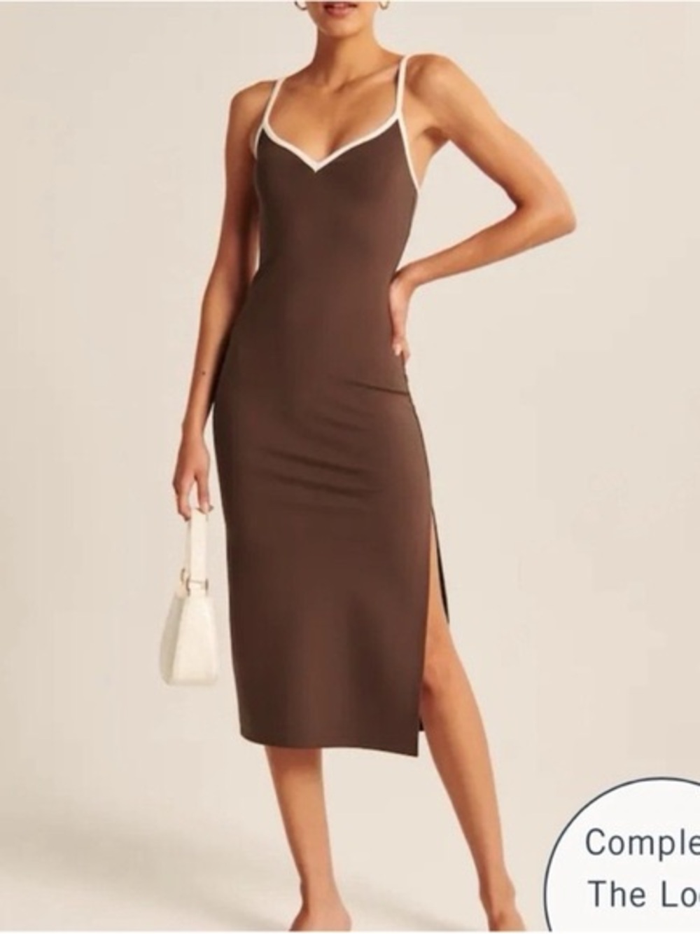 Abercrombie & Fitch Brown Midi Dress with White Trim and Slit